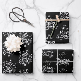 Elegantes Schwarz-Weiß-Weihnachtszitat Geschenkpapier Set