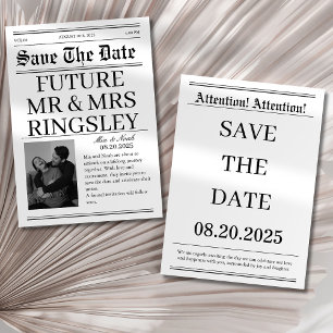 Elegantes Schwarz-Weiß-Zeitungs-Foto Hochzeit Save The Date