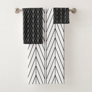 Elegantes Schwarz/Weiß-Zickzack Design Badhandtuch Set
