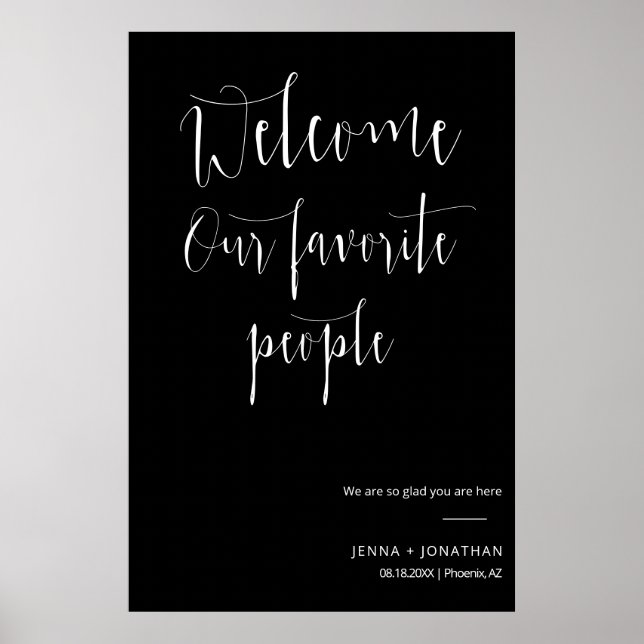 Elegantes Schwarz-weißes Begrüßungszeichen Poster (Vorne)