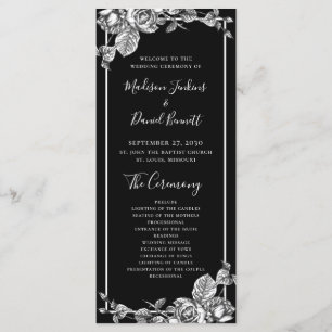 Elegantes schwarz-weißes Blumenhochzeitsprogramm Programm