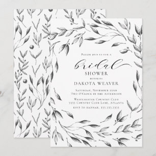 Elegantes Schwarz-weißes botanisches Brautparty Einladung