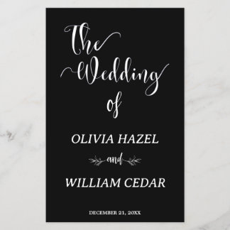 Elegantes Schwarz-weißes botanisches Hochzeitsprog