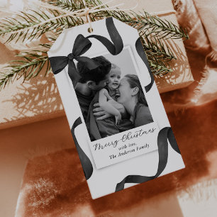 Elegantes Schwarz-weißes Bow Foto Geschenkanhänger
