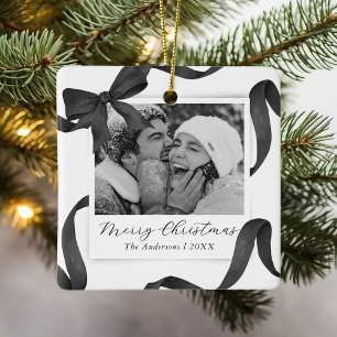 Elegantes Schwarz-weißes Bow Foto Keramikornament