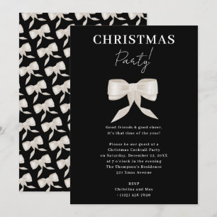 Elegantes Schwarz-weißes Bow Weihnachts-Party Einladung