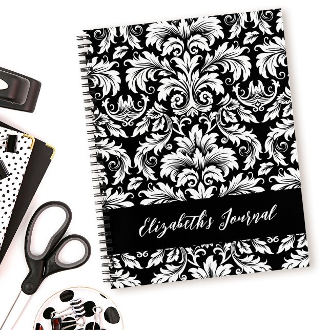 Elegantes Schwarz-weißes Damask-Muster Notizbuch (An elegant black and white damask pattern journal. Makes a cute gift for a friend.)
