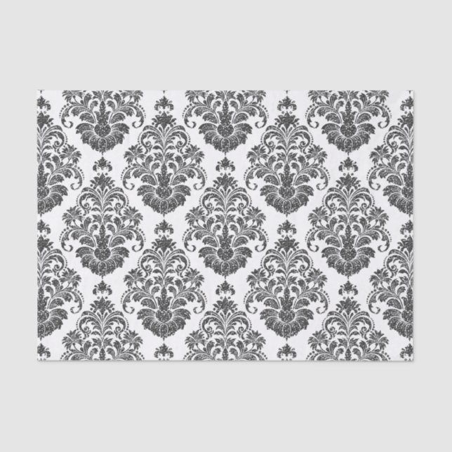 elegantes Schwarz-weißes Damask-Party Seidenpapier (Vorderseite)