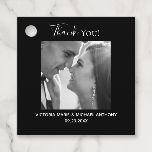 Elegantes Schwarz-weißes Foto Hochzeit Vielen Dank Geschenkanhänger (Vorderseite)