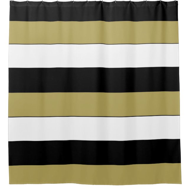 Elegantes Schwarz-weißes Gold Brown Stripes Muster Duschvorhang (Vorderseite)