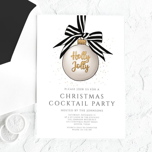 Elegantes Schwarz-weißes Gold Cocktail Party Acryleinladungen (Elegant Black White Gold Christmas Cocktail Party Acrylic Invitations)