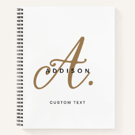 Elegantes Schwarz-weißes Gold Script Monogram Notizbuch