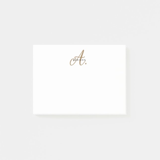 Elegantes Schwarz-weißes Gold Script Monogram Post-it Klebezettel (Vorderseite)