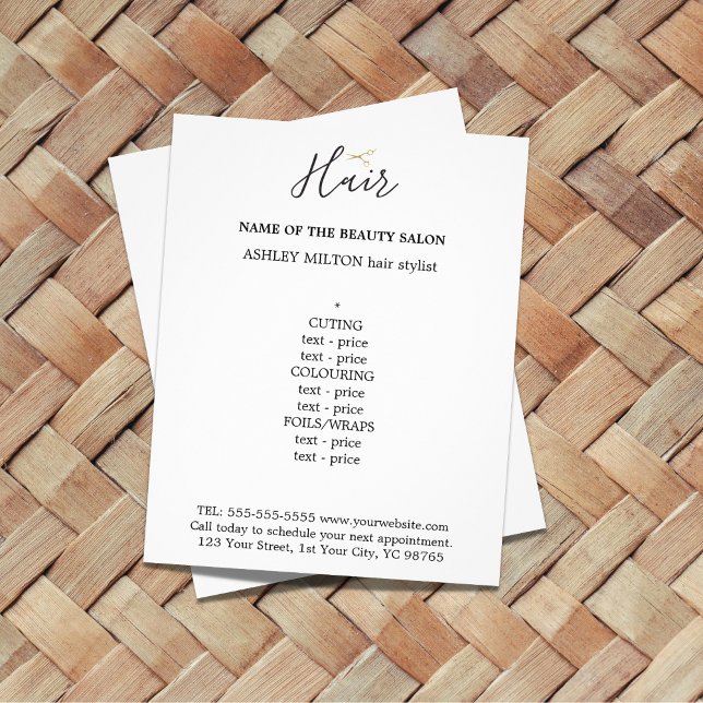 Elegantes Schwarz-weißes Golden Scheren Haarmenü F Flyer (Von Creator hochgeladen)