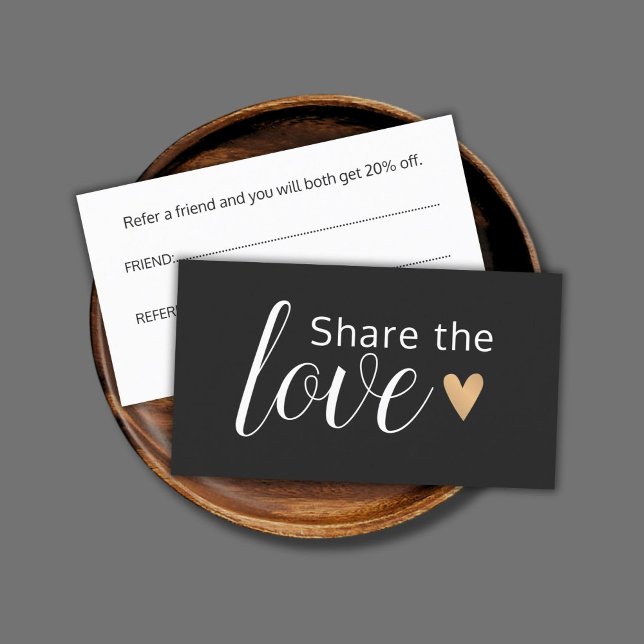 Elegantes Schwarz-weißes Goldenes Herz Beauty Salo Empfehlungskarte (Von Creator hochgeladen)