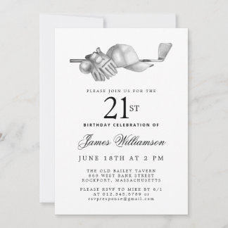 Elegantes Schwarz-weißes Golf 21. Geburtstag Party Einladung