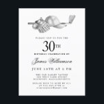 Elegantes Schwarz-weißes Golf 30. Geburtstag Party Einladungspostkarte<br><div class="desc">Eleganter Schwarz-Weiß Geburtstag Einladung für einen Golfer. Die Spitze der Einladung ist mit Golf-Accessoires dekoriert - ein Golfclub, Golf-Ball, Hut und Handschuhe. Das Aquarelldesign schafft eine traditionelle und klassische Ästhetik. Ideal für einen Geburtstagsbash im Club oder eine GRILLEN im Hinterhof. Der gesamte Text ist leicht zu bearbeiten. Erstellen Sie die...</div>