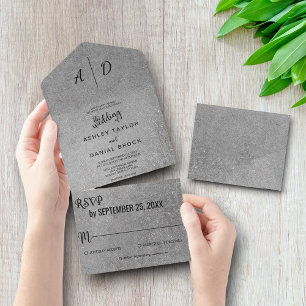 Elegantes Schwarz-weißes Grau auf einer Hochzeit All In One Einladung