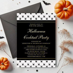 Elegantes Schwarz-weißes Halloween Cocktail Party  Folieneinladung