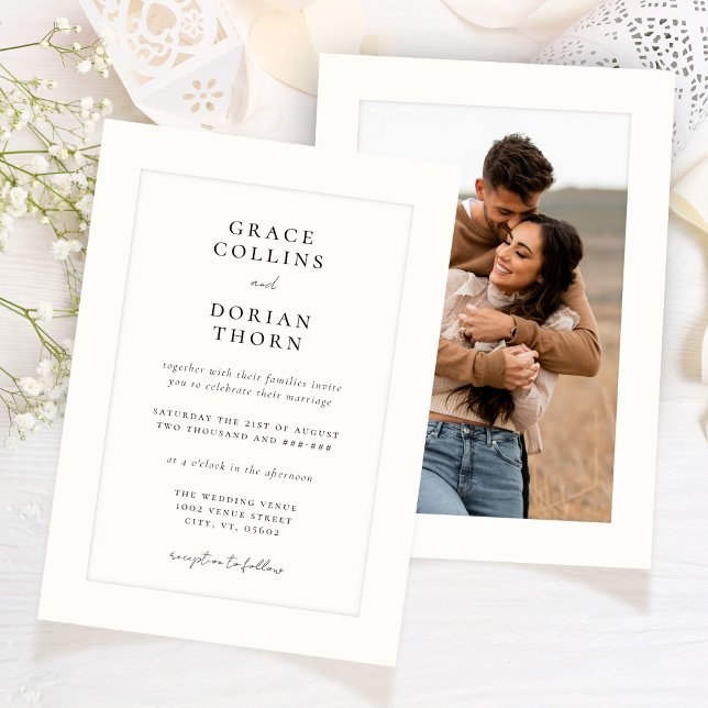 Elegantes Schwarz-weißes Hochplatemark Foto Hochze Einladung (Von Creator hochgeladen)