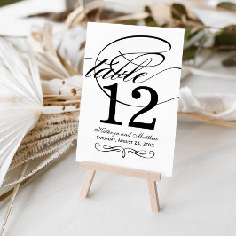Elegantes Schwarz-weißes Hochzeitmongramm Tischnummer