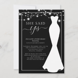 Elegantes Schwarz-weißes Hochzeitskleid-Brautparty Einladung