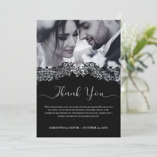 Elegantes Schwarz-weißes Hochzeitsszenario-Foto Da Dankeskarte