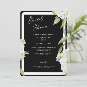 Elegantes Schwarz-weißes Hydrangea-Brautparty Einladung