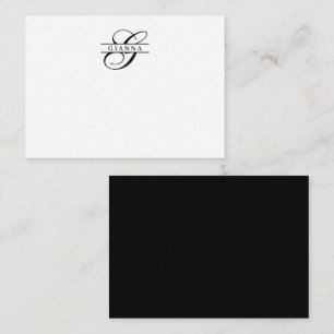 Elegantes Schwarz-weißes Kalligraphie-Split-Monogr Mitteilungskarte