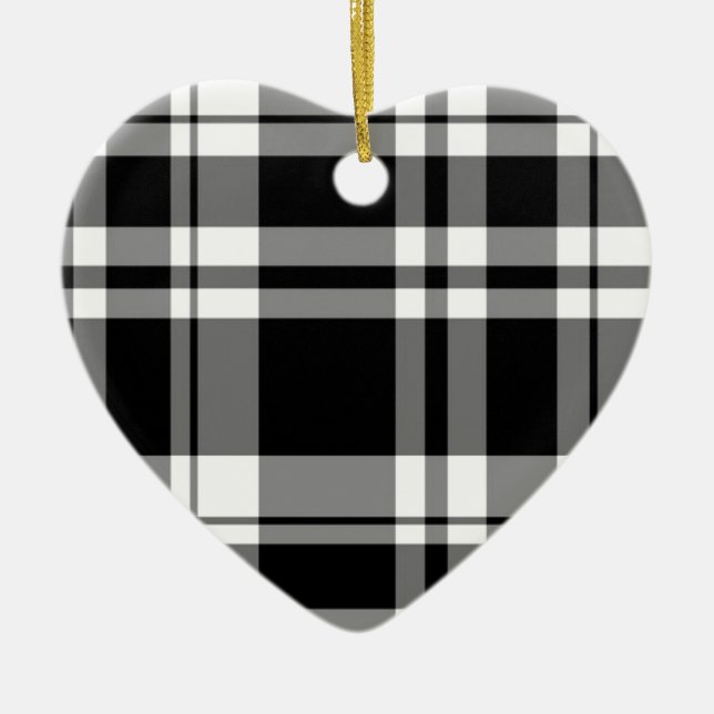 elegantes, Schwarz-weißes kariertes Muster Keramik Ornament (Vorne)