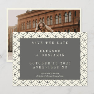 Elegantes Schwarz-weißes Line Art Wedding Foto Save The Date