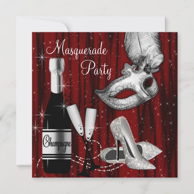 Elegantes Schwarz-weißes Masquerade-Party Einladung (Vorderseite)