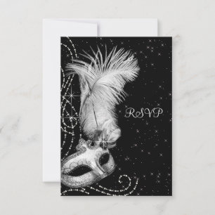 Elegantes Schwarz-weißes Masquerade-Party RSVP Karte