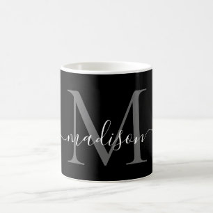 Elegantes Schwarz-weißes Monogram Script Stilvoll  Kaffeetasse