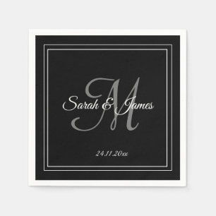 Elegantes Schwarz-weißes Monogram Wedding Paper Na Serviette