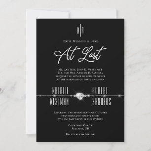 Elegantes Schwarz-weißes Monogramm bei letzter Hoc Einladung