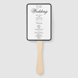 Elegantes Schwarz-weißes Monogramm-Hochzeitsprogra Fächer