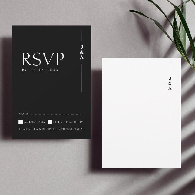 Elegantes Schwarz-weißes Monogramm Minimalistische RSVP Karte (Von Creator hochgeladen)
