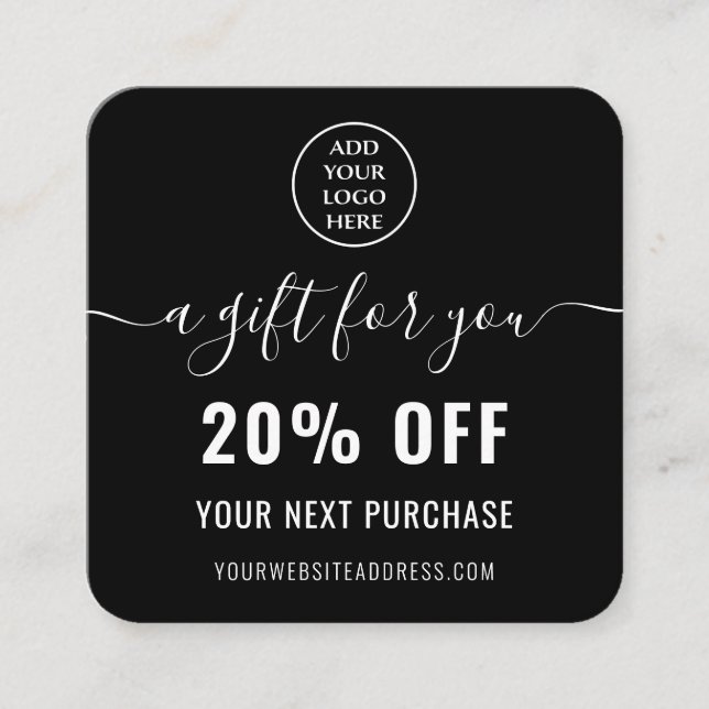 Elegantes Schwarz-weißes QR Code Loyalty Business  Rabattkarte (Vorderseite)