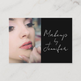 Elegantes Schwarz-weißes Script-Foto Makeup Visitenkarte