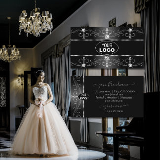 Elegantes Schwarz-weißes Silver Verziert Borders-L Visitenkarte