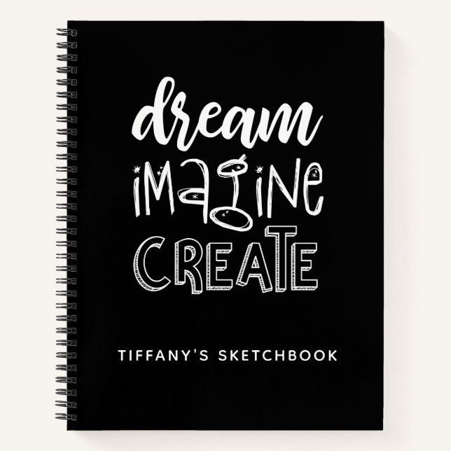 Elegantes Schwarz-weißes Sketchbook Notizbuch (Vorderseite)