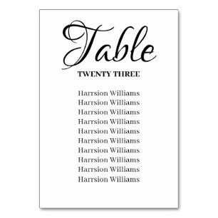 Elegantes Schwarz-weißes Skript-Hochzeit Tischnummer
