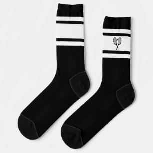 Elegantes Schwarz-weißes Strip Tennis Racket Sport Socken