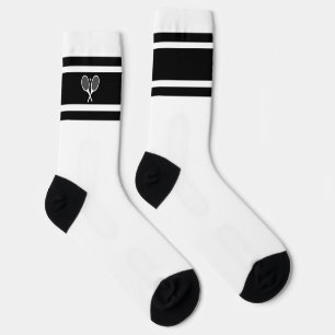 Elegantes Schwarz-weißes Strip Tennis Racket Sport Socken