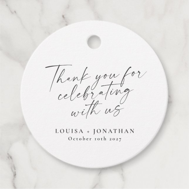 Elegantes Schwarz-weißes Trendy Script Custom Viel Geschenkanhänger (Vorderseite)