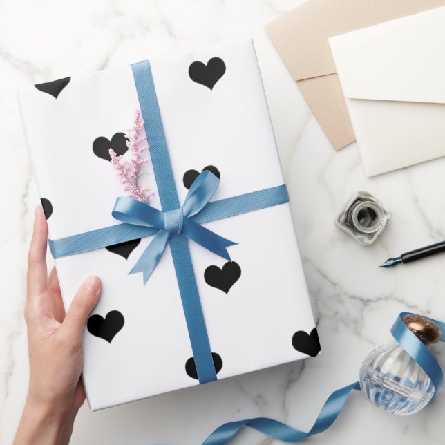 Elegantes Schwarz-weißes Valentiner Tagesherz Geschenkpapier (Schenken)