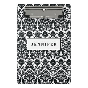 Elegantes Schwarz-weißes Vintages Damast-Muster Mini Klemmbrett