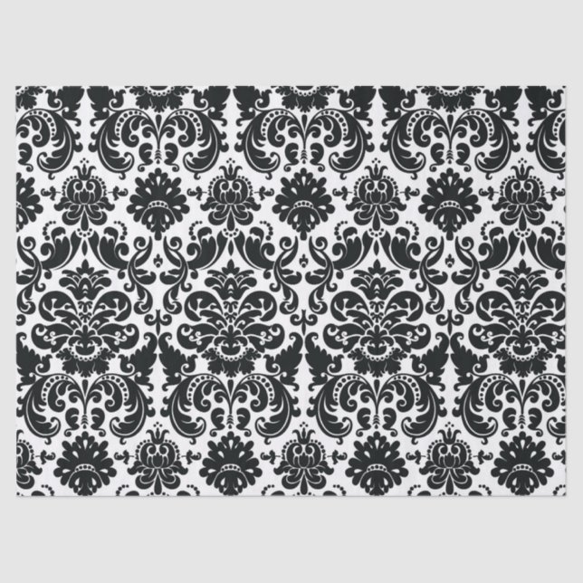 Elegantes Schwarz-weißes Vintages Damast-Muster Seidenpapier (Vorderseite)