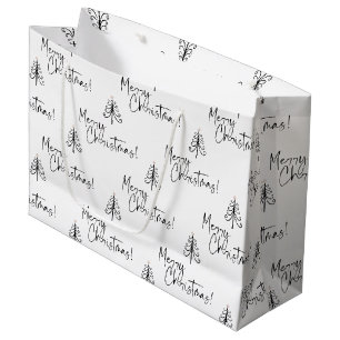 Elegantes Schwarz-weißes Weihnachtsbaummuster Große Geschenktüte